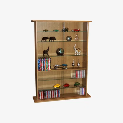 The Range Glass Collectable Display Cabinet  600 CD  255 DVD Storage Shelves - Oak - Oak