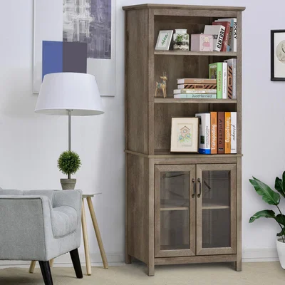 The Range 180x76cm Bookcase with 3 Shelves & Glass Door Cabinet - Brown
