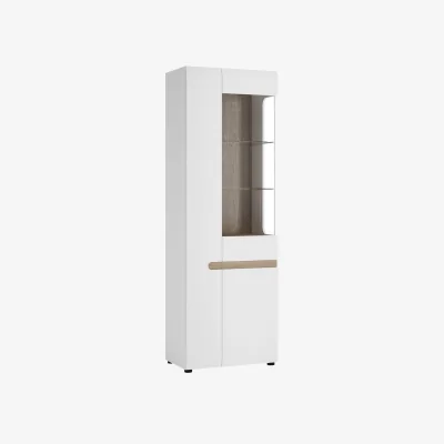 The Range Chelsea Living Tall Glazed Narrow Display Unit (LHD) in White with a Truffle Oak Trim - White & Truffle Oak