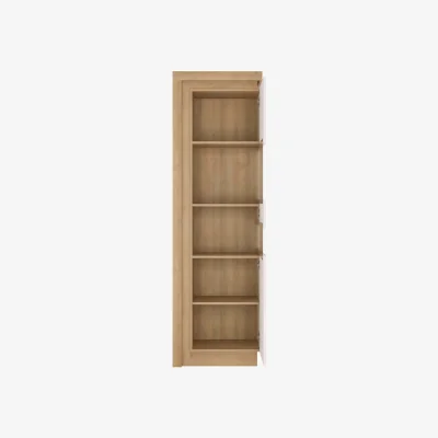 The Range Hjorring Tall Narrow Display Cabinet with Integrated Lighting in White Gloss and Natural Oak - White Gloss and Natural Oak