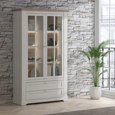 The Range Illoppa Display Cabinet in Snowy Oak/Oak Nelson - Snowy Oak & Oak Nelson