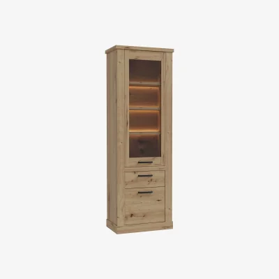 The Range Coppermere Tall Display Cabinet, Artisan Oak-Effect Matt, 2 Doors 1 Drawer - Oak