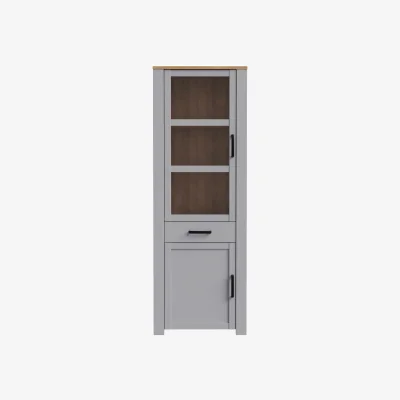 The Range Bramblecroft Tall Narrow Display Cabinet Matt Grey and Natural Oak 1 Door 1 Drawer - Matt grey and natural oak