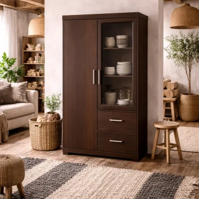 The Range Sonderborg Dark Mahogany Display Cabinet 2 Doors 3 Drawers - Dark Mahogany