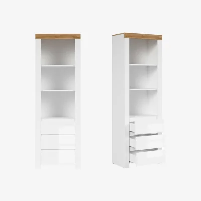 The Range Impact Furniture Holten Tall Display Cabinet, White Gloss with Oak Effect. - White Gloss / Oak Effect