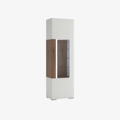 The Range Porto Tall Gloss White and Oak Display Cabinet with Light and 4 Adjustable Shelves - Glossy White and Oak