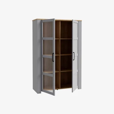The Range Wyld Haus Bramblecroft 2-Door Display Cabinet Grey and Riviera Oak Matt Finish - Grey