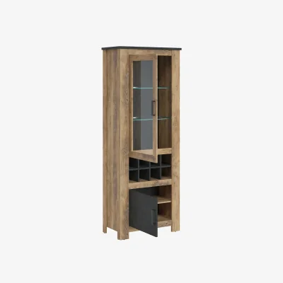 The Range Juniper 2-Door Display Cabinet with Wine Rack, Chestnut Oak-Effect and Matera Grey - Natural