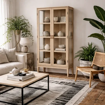 The Range Nakskov Panelled Display Cabinet with 2 Glass Doors - White pigmented oak