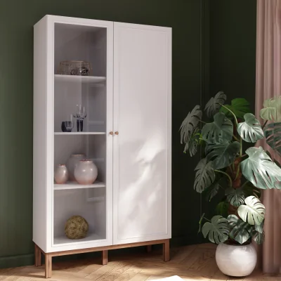 The Range Wensley Display Cabinet with 1 Door and  1 Glass Door in Light Grey and Oak - Light Grey & Oak