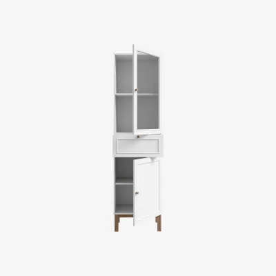 The Range Wyld Haus Niva display cabinet, light grey and oak effect, 2 doors 1 drawer - Light grey and oak effect
