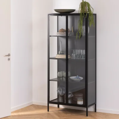 The Range Newcastle Tall 2 Door Display Cabinet in Matt Black - Black