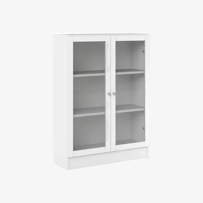 The Range Basic Low Wide Display Cabinet (2 Shelves) with 2 Glass Doors - White
