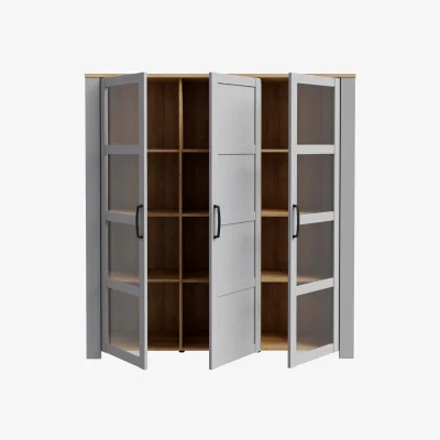 The Range Wyld Haus Bramblecroft Large 3-Door Display Cabinet, Grey with Riviera Oak Top - Grey