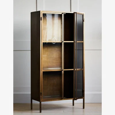 Rose & Grey Nkuku Tall Antique Brass Ranchi Display Cabinet