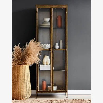 Rose & Grey Antique Brass & Glass Display Cabinet
