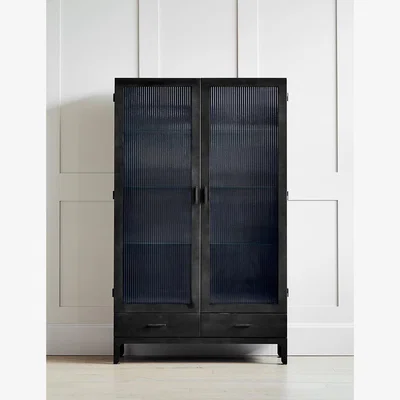Rose & Grey Black Fluted Glass Double Display Cabinet