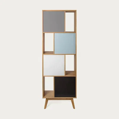 Bombinate.com Oak/Blue/Grey Avon Bookcase Narrow Strata