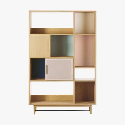 Maisons du Monde Multicoloured Bookcase with 2 Locker Doors Workshop
