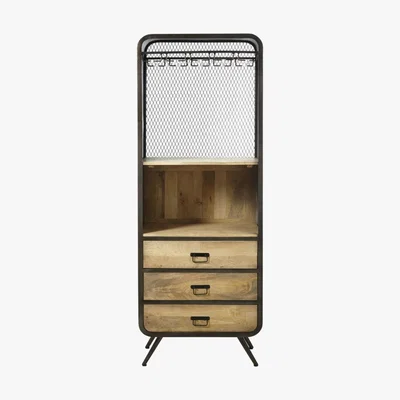 Maisons du Monde Professional Mango Wood and Metal Storage Cabinet Shelter Pro