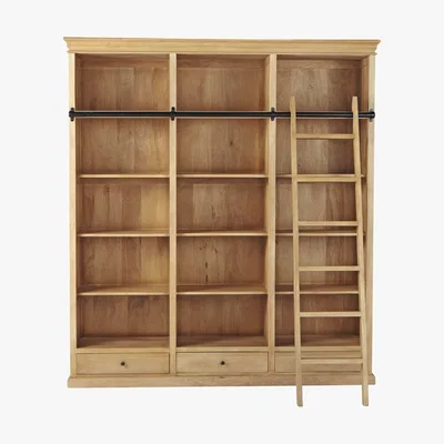 Maisons du Monde Mango Wood 3-Drawer Bookcase with Ladder Naturaliste