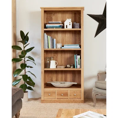 Oak&More Rhone Solid Oak 3 Drawer Bookcase