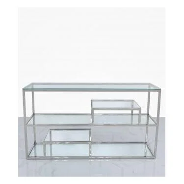 Teddy Beau Deco Home Bailey Stainless Steel 3 Tier Console Table With Glass Shelves | Outlet