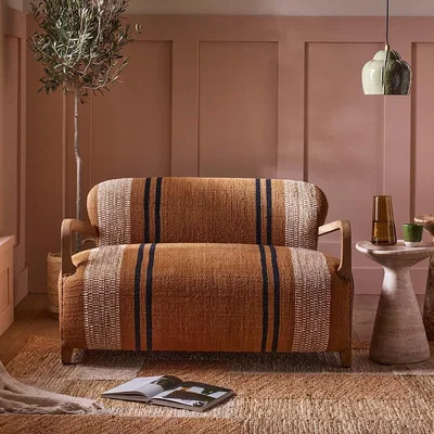 Atkin & Thyme Aviator Loveseat in Striped Cotton Rug