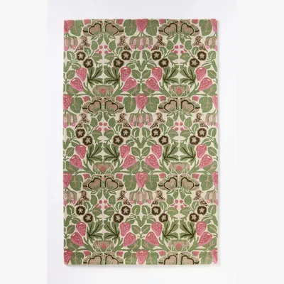 Anthropologie Tufted Wool Strawberry Bird Rug