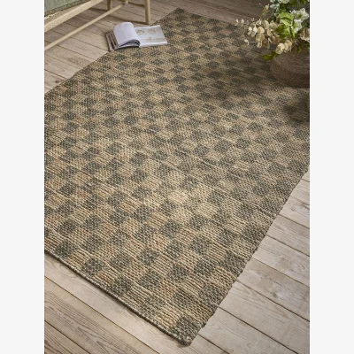 Cox and Cox Chequered Jute Rug - Green