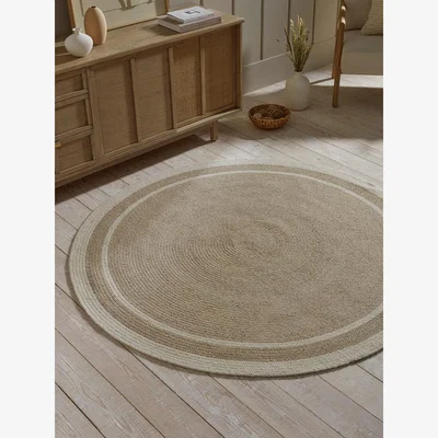 Cox and Cox Agna Round Border Rug - Natural & Off White