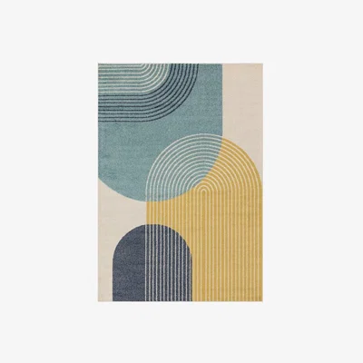 Cult Furniture Janis Abstract Rug, Yellow & Blue Size: 160cm x 230cm Modern Designed Rugs, Colourful Contemporary Rug