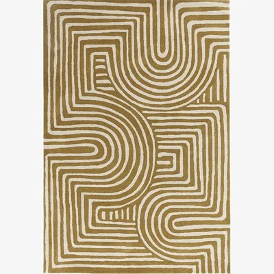 Cult Furniture Bauhaus Wave Rug, Ochre Rug Size: 120 x 170cm Modern Designed Rugs, Colourful Contemporary Rug