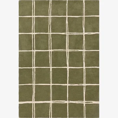 Cult Furniture Alresford Grid Rug, Olive Green Rug Size: 200 x 290cm Modern Designed Rugs, Colourful Contemporary Rug