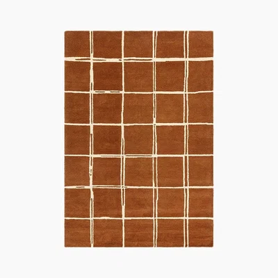 Cult Furniture Alresford Grid Rug, Burnt Orange Rug Size: 200 x 290cm Modern Designed Rugs, Colourful Contemporary Rug