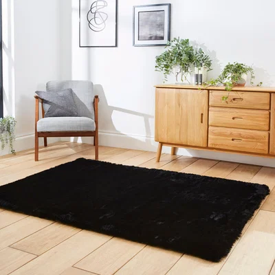 Dunelm Super Teddy Rectangle Rug Black