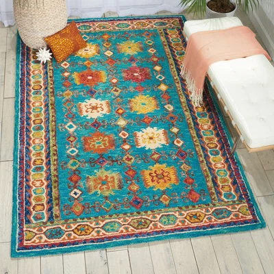 Dunelm Vibrant 2 Teal Rug Blue/Multi-Coloured