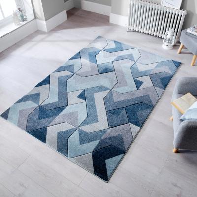 Dunelm Hand Carved Aurora Geometric Rug Aurora Denim