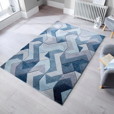 Dunelm Hand Carved Aurora Geometric Rug Aurora Denim