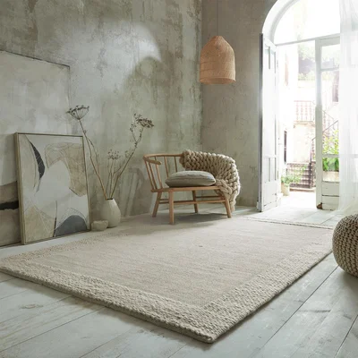 Dunelm Rue Plait Border Wool Rug Natural