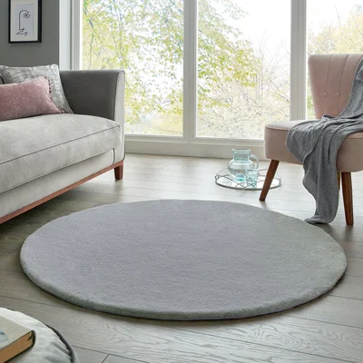 Dunelm Faux Fur Supersoft Lush Round Rug Supersoft Grey