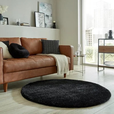 Dunelm Indulgence Round Shaggy Rug Indulgence Black