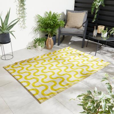 Dunelm Wave Garden Mat Yellow/White