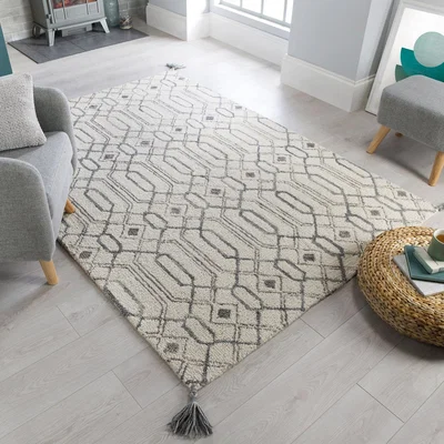 Dunelm Pietro Geometric Rug Beige and Blue