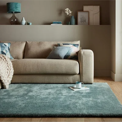 Dunelm Faroe Wool Look Washable Faux Fur Rug Blue