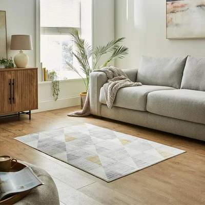 Dunelm Geo Printed Washable Rug Ochre