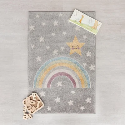 Dunelm Rainbow Star Rug Grey, White and Yellow