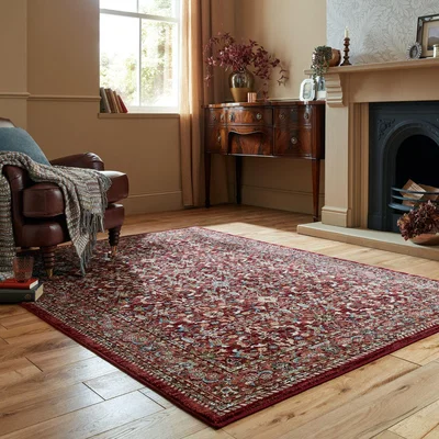 Dunelm Sandford Vintage Patterned Rug Red