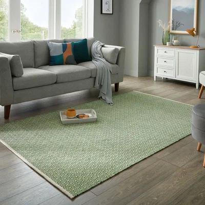 Dunelm Diamond Weave Rug Green