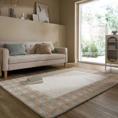 Dunelm Hugo Checked Border Wool Rug